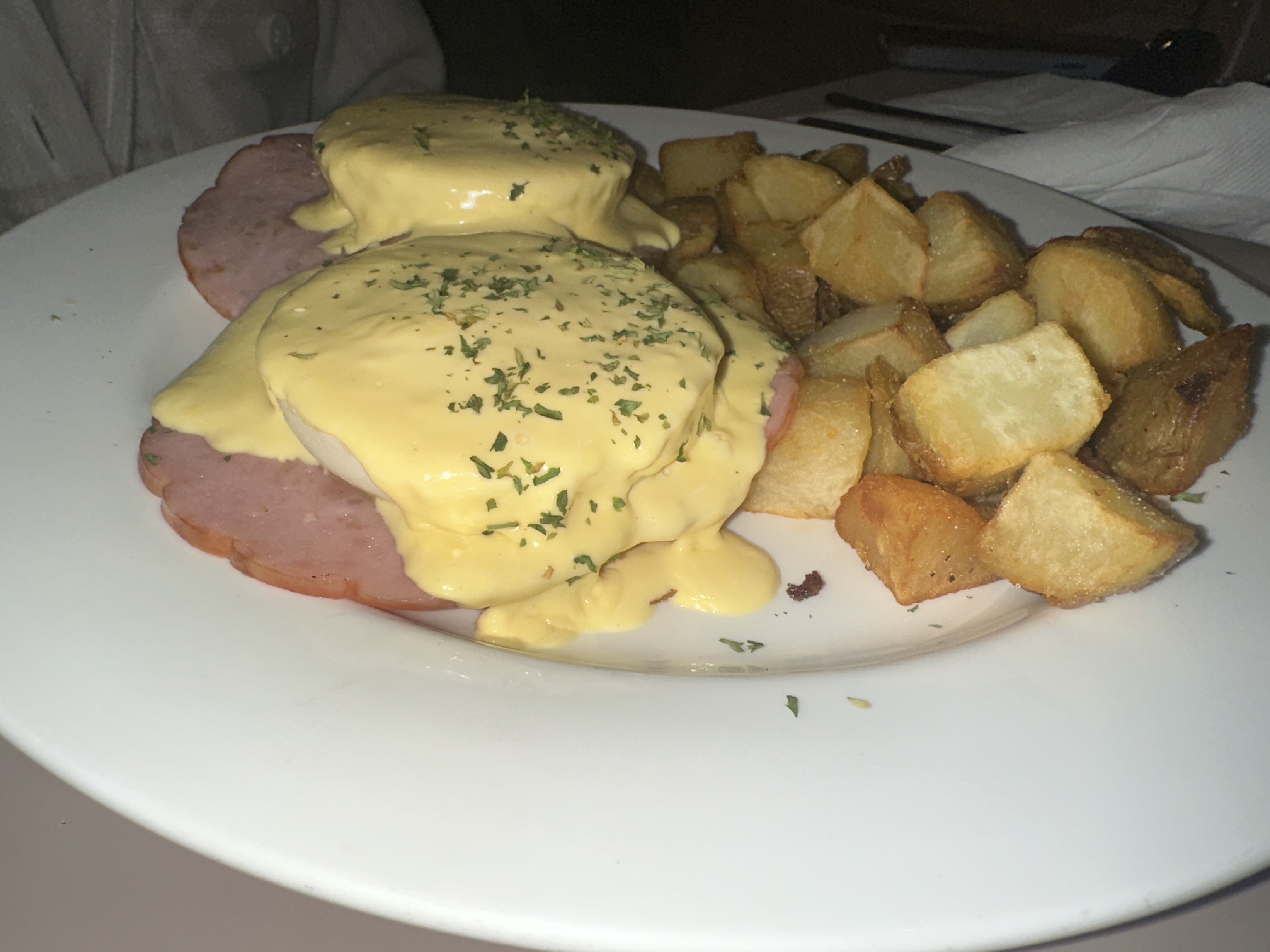 Eggs Benedict with home-fried potatoes
